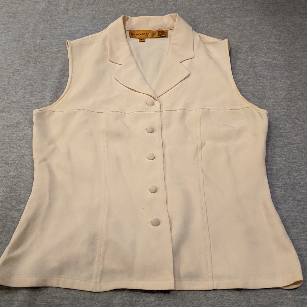 Silk Cream Button Sleeveless Top